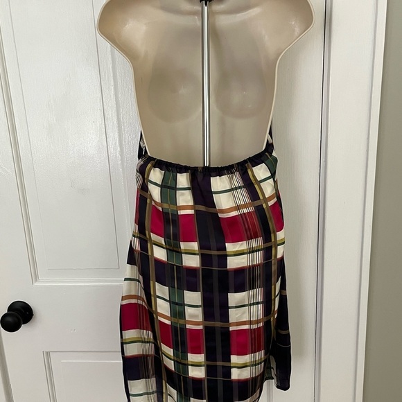 Vintage Guess 100% Silk Plaid Halter Collared Mini Dress Academia Preppy Party - Picture 6 of 11